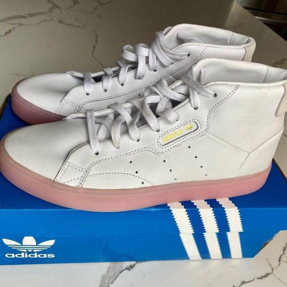 NIB Adidas Sleek Mid White w/ Pink Bottoms US Sz 9-FR size 41.5 - Picture 1 of 4